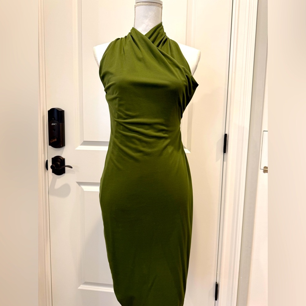Elegant Olive Green Halter Dress